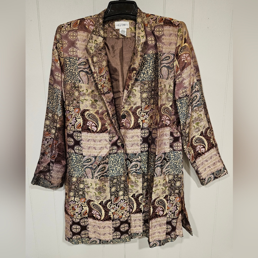 Vintage Graff Wear Long Tapestry Blazer Coat Women's Patchwork Paisley Sz Large